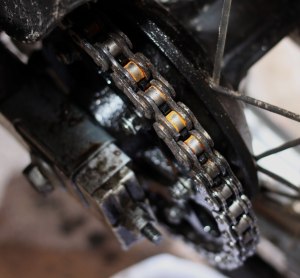 This afternoon we went to clean and oil our motorcycle chains because of all the water yesterday and they were already rusting. (Photo: Nathaniel Chaney)