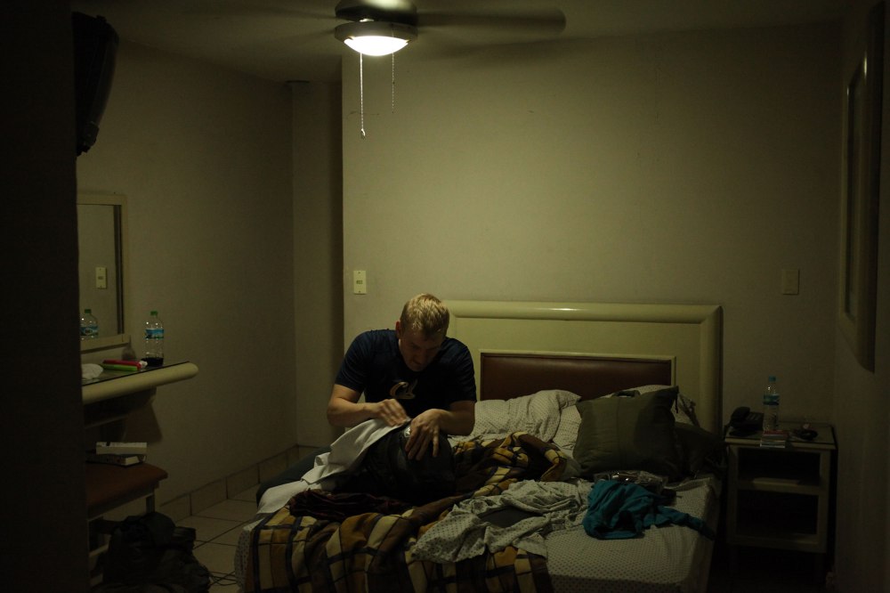 We pulled into a nice looking hotel in Guadalajara and intended to check into it until Alex saw a more "cost efficient" business across the street.  The room was about $24 USD but it had hot water and was clean. Photo: Alex Washburn