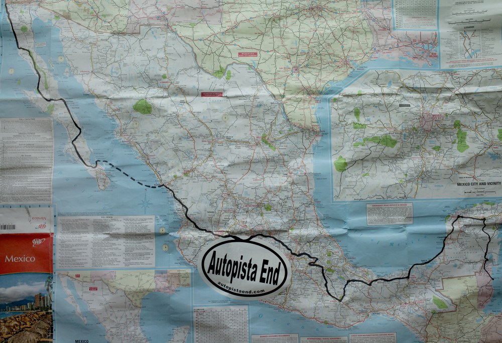 A map documenting our progress through Mexico. Photo: Alex Washburn