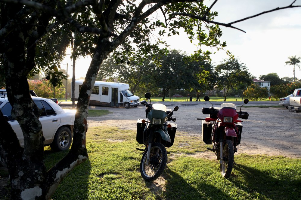 Our bikes parked in front of Hode's restaurant in San Ignacio Belize. Photo: Alex Washburn