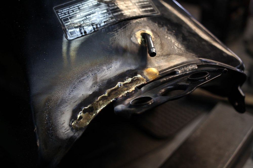 The tank rested on Ariel's work bench for a while so it could cool off. Photo: Alex Washburn