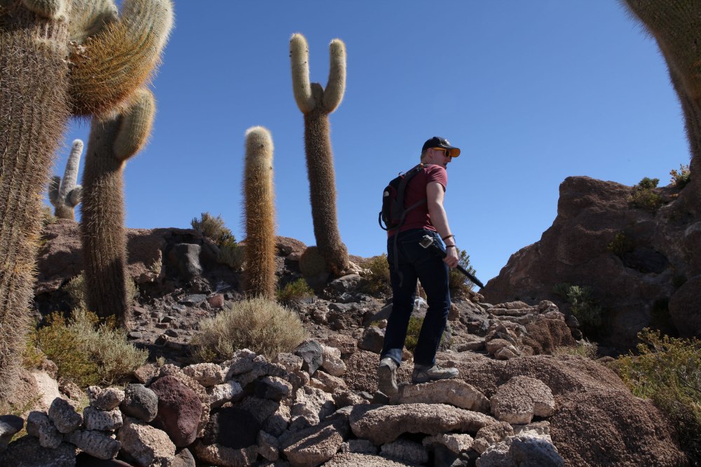 There are two 'islands' on the Salar de Uyuni. We paid our 30 Bolivianos to walk around the Isla Incahuasi and it made a strange contrast to the smooth expanse of white surrounding it. Photo: Alex Washburn