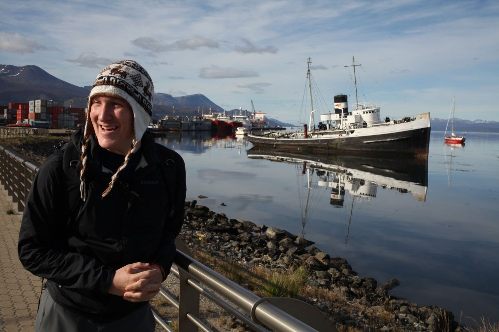 Nathaniel posing for a photo next to Beagle Bay. Photo: Alex Washburn